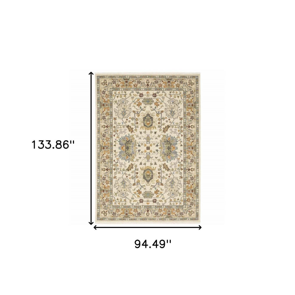 8' X 11' Ivory Oriental Power Loom Stain Resistant Area Rug With Fringe - Homeroots - Flyclothing LLC