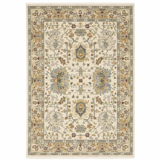 8' X 11' Ivory Oriental Power Loom Stain Resistant Area Rug With Fringe - Homeroots - Flyclothing LLC