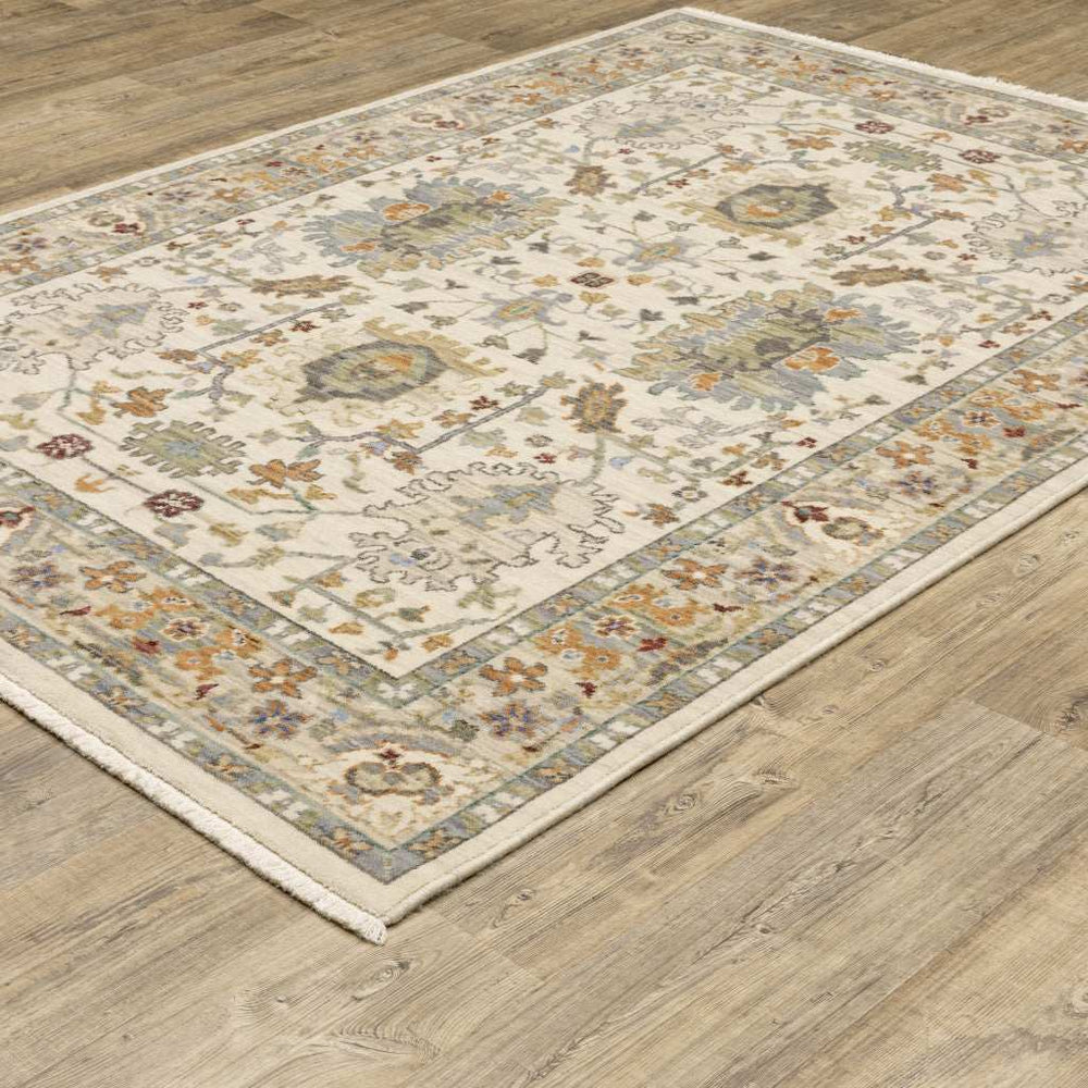 10' X 13' Ivory Oriental Power Loom Stain Resistant Area Rug With Fringe - Homeroots - Flyclothing LLC