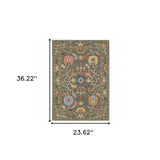 2' X 3' Grey Blue Pink Orange Rust Red Green And Ivory Oriental Power Loom Stain Resistant Area Rug With Fringe - Homeroots - Flyclothing LLC