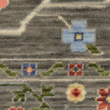 2' X 3' Grey Blue Pink Orange Rust Red Green And Ivory Oriental Power Loom Stain Resistant Area Rug With Fringe