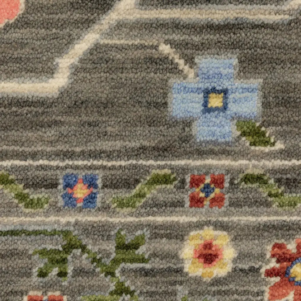 2' X 6' Grey Blue Pink Orange Rust Red Green And Ivory Oriental Power Loom Stain Resistant Runner Rug With Fringe - Homeroots - Flyclothing LLC