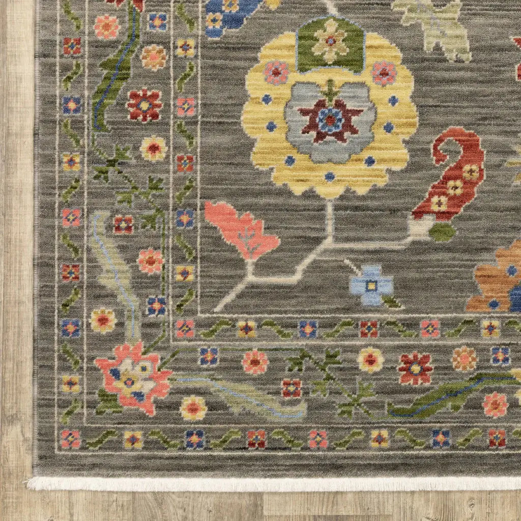 2' X 6' Grey Blue Pink Orange Rust Red Green And Ivory Oriental Power Loom Stain Resistant Runner Rug With Fringe - Homeroots - Flyclothing LLC