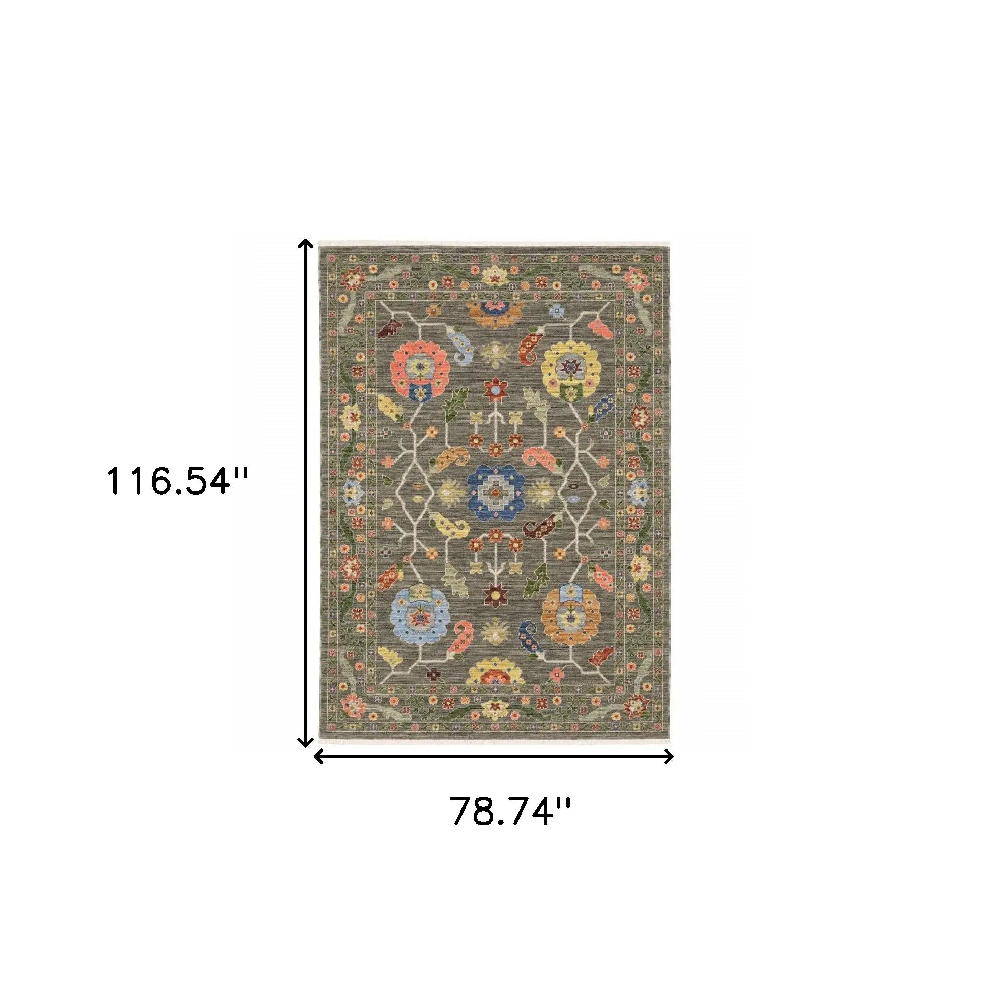 6' X 9' Grey Blue Pink Orange Rust Red Green And Ivory Oriental Power Loom Stain Resistant Area Rug With Fringe - Homeroots - Flyclothing LLC