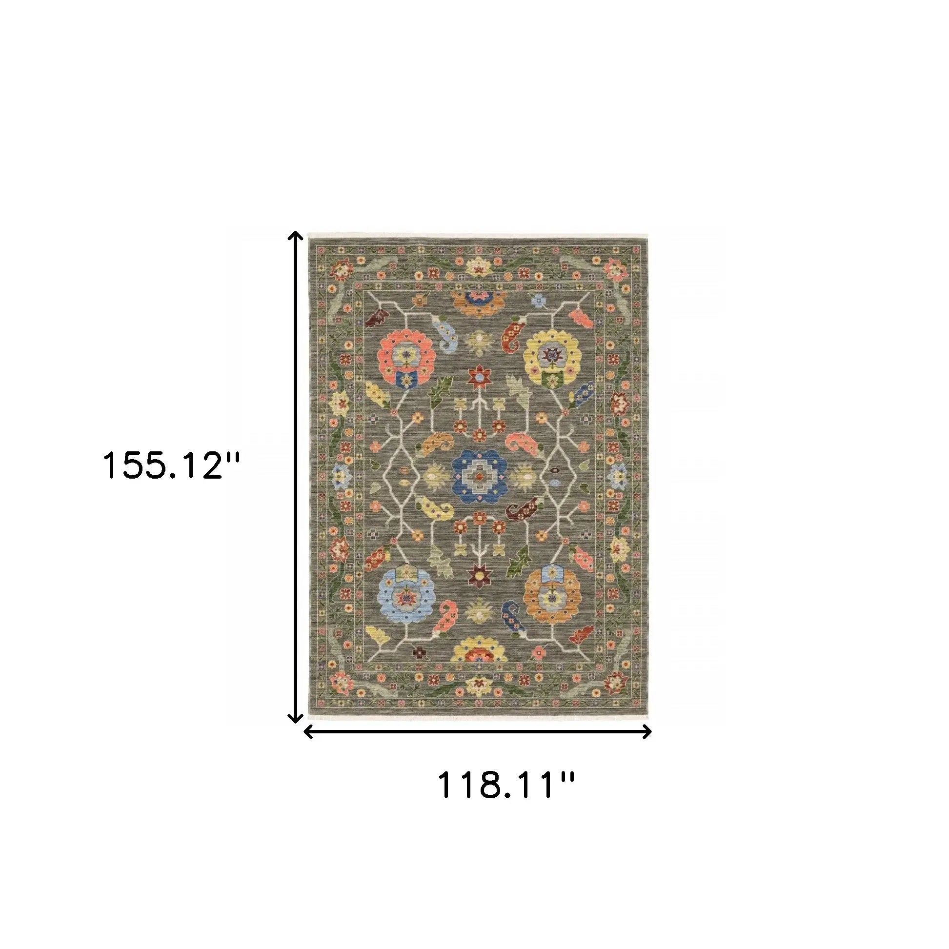 10' X 13' Grey Blue Pink Orange Rust Red Green And Ivory Oriental Power Loom Stain Resistant Area Rug With Fringe - Homeroots - Flyclothing LLC