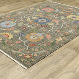 10' X 13' Grey Blue Pink Orange Rust Red Green And Ivory Oriental Power Loom Stain Resistant Area Rug With Fringe - Homeroots - Flyclothing LLC