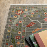 10' X 13' Grey Blue Pink Orange Rust Red Green And Ivory Oriental Power Loom Stain Resistant Area Rug With Fringe - Homeroots - Flyclothing LLC