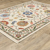 2' X 3' Ivory Green Blues Pink Yellow Rust Brown Tan And Grey Oriental Power Loom Stain Resistant Area Rug With Fringe - Homeroots - Flyclothing LLC