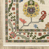 2' X 3' Ivory Green Blues Pink Yellow Rust Brown Tan And Grey Oriental Power Loom Stain Resistant Area Rug With Fringe - Homeroots