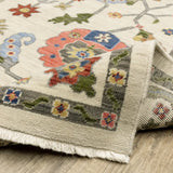 2' X 3' Ivory Green Blues Pink Yellow Rust Brown Tan And Grey Oriental Power Loom Stain Resistant Area Rug With Fringe - Homeroots - Flyclothing LLC