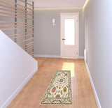 2' X 6' Ivory Green Blues Pink Yellow Rust Brown Tan And Grey Oriental Power Loom Stain Resistant Runner Rug With Fringe - Homeroots - Flyclothing LLC