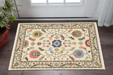 3' X 5' Ivory Green Blues Pink Yellow Rust Brown Tan And Grey Oriental Power Loom Stain Resistant Area Rug With Fringe - Homeroots - Flyclothing LLC