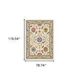 6' X 9' Ivory Green Blues Pink Yellow Rust Brown Tan And Grey Oriental Power Loom Stain Resistant Area Rug With Fringe - Homeroots - Flyclothing LLC