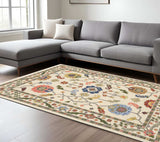 6' X 9' Ivory Green Blues Pink Yellow Rust Brown Tan And Grey Oriental Power Loom Stain Resistant Area Rug With Fringe - Homeroots - Flyclothing LLC