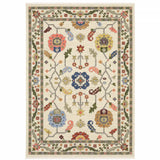 10' X 13' Ivory Green Blues Pink Yellow Rust Brown Tan And Grey Oriental Power Loom Stain Resistant Area Rug With Fringe - Homeroots - Flyclothing LLC