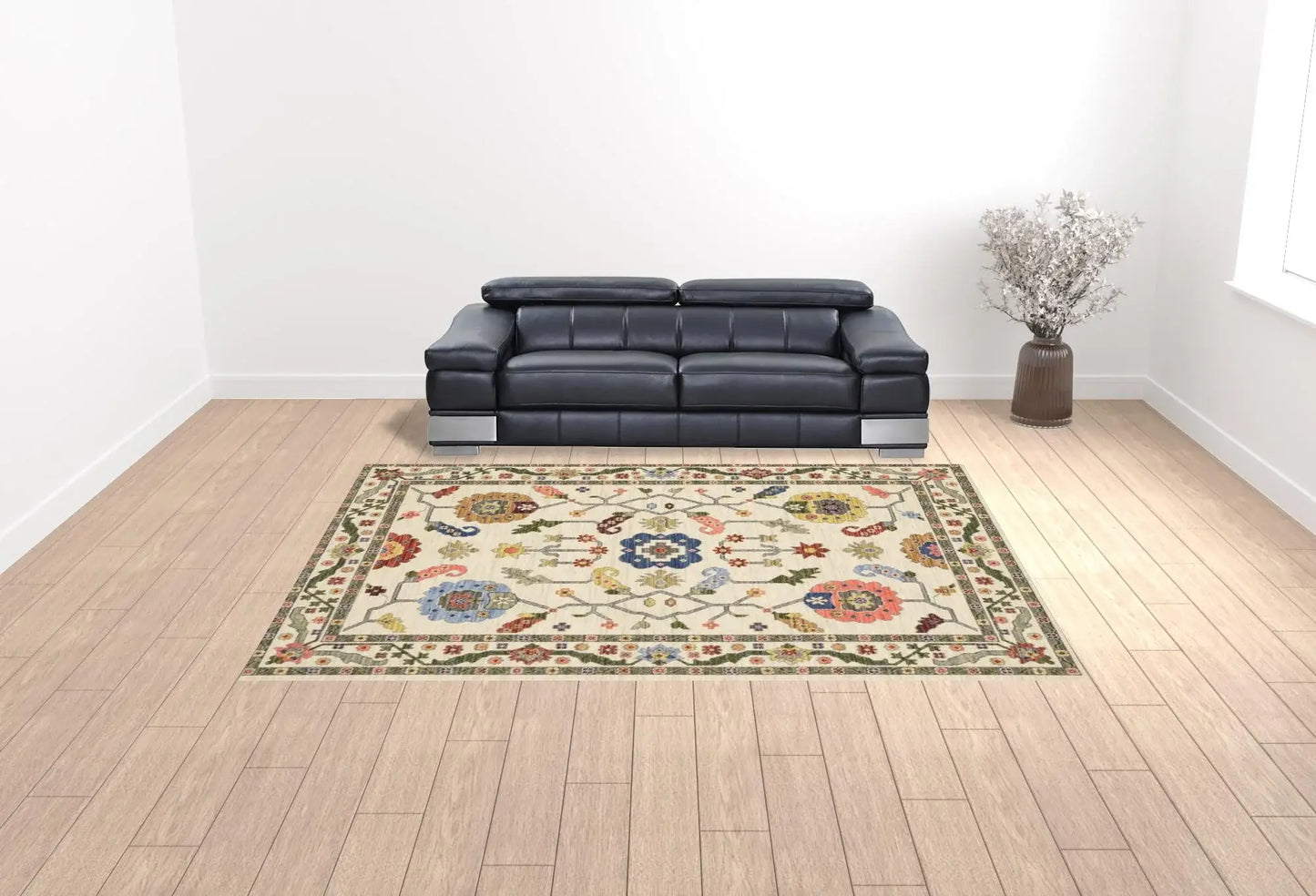 10' X 13' Ivory Green Blues Pink Yellow Rust Brown Tan And Grey Oriental Power Loom Stain Resistant Area Rug With Fringe - Homeroots - Flyclothing LLC