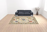 10' X 13' Ivory Green Blues Pink Yellow Rust Brown Tan And Grey Oriental Power Loom Stain Resistant Area Rug With Fringe - Homeroots - Flyclothing LLC