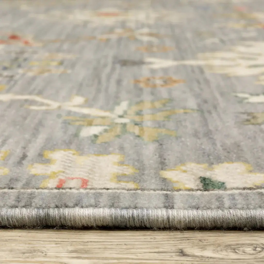 2' X 3' Grey Ivory Gold Salmon Red Blue And Green Oriental Power Loom Stain Resistant Area Rug With Fringe - Homeroots - Flyclothing LLC