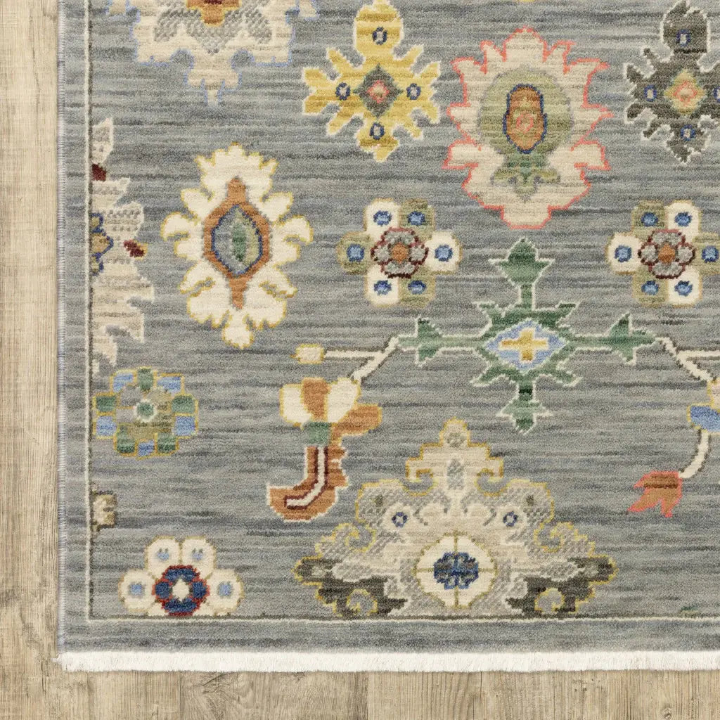 2' X 3' Grey Ivory Gold Salmon Red Blue And Green Oriental Power Loom Stain Resistant Area Rug With Fringe - Homeroots - Flyclothing LLC