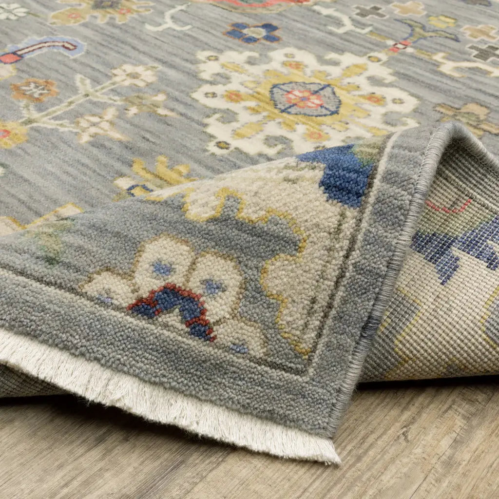 2' X 3' Grey Ivory Gold Salmon Red Blue And Green Oriental Power Loom Stain Resistant Area Rug With Fringe - Homeroots - Flyclothing LLC