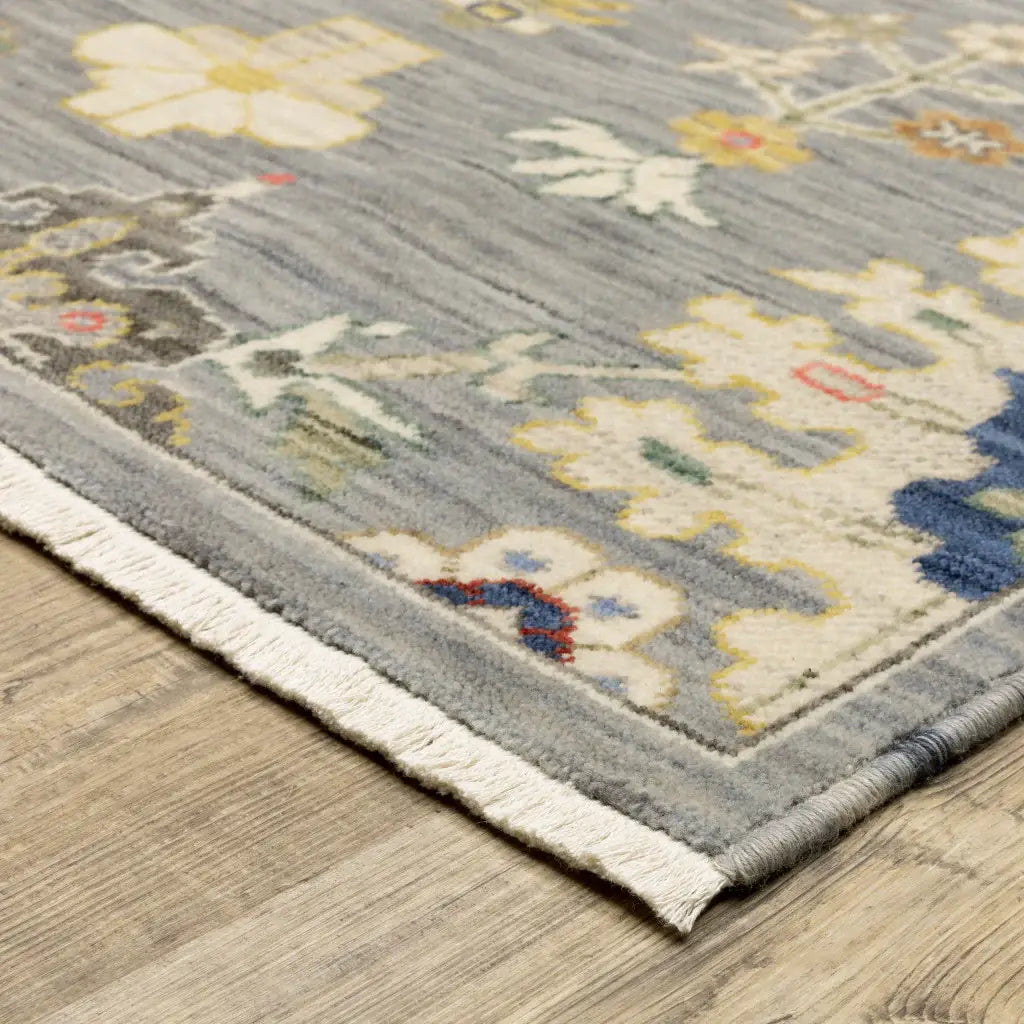 2' X 6' Grey Ivory Gold Salmon Red Blue And Green Oriental Power Loom Stain Resistant Runner Rug With Fringe - Homeroots - Flyclothing LLC