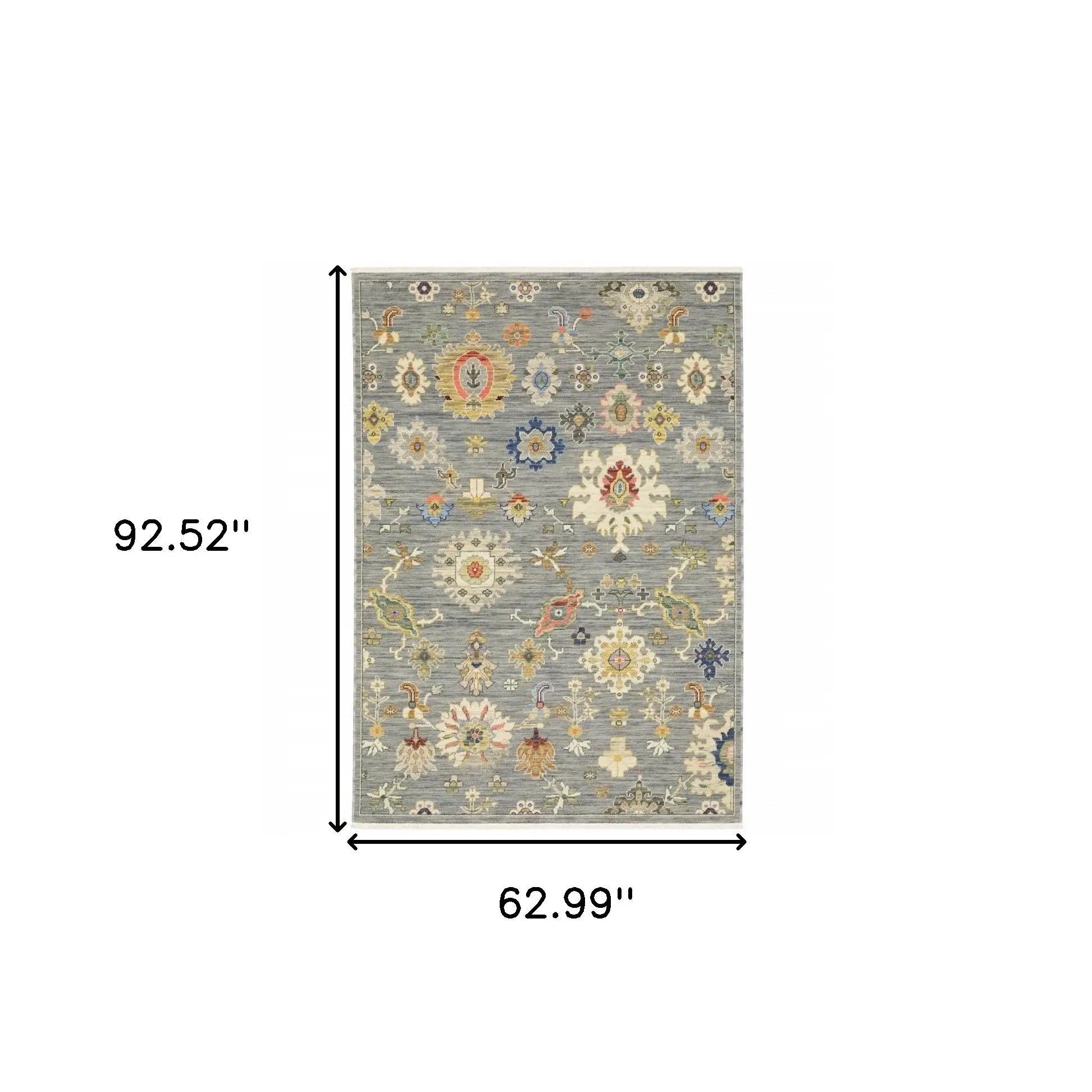 5' X 8' Grey Ivory Gold Salmon Red Blue And Green Oriental Power Loom Stain Resistant Area Rug With Fringe - Homeroots - Flyclothing LLC