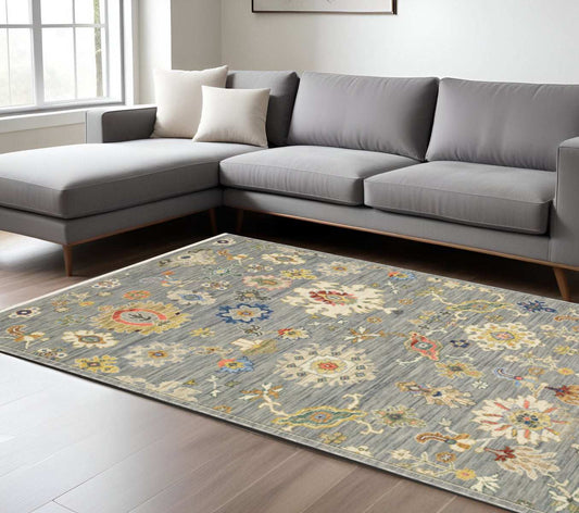 6' X 9' Grey Ivory Gold Salmon Red Blue And Green Oriental Power Loom Stain Resistant Area Rug With Fringe - Homeroots - Flyclothing LLC