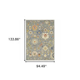 8' X 11' Grey Ivory Gold Salmon Red Blue And Green Oriental Power Loom Stain Resistant Area Rug With Fringe - Homeroots - Flyclothing LLC