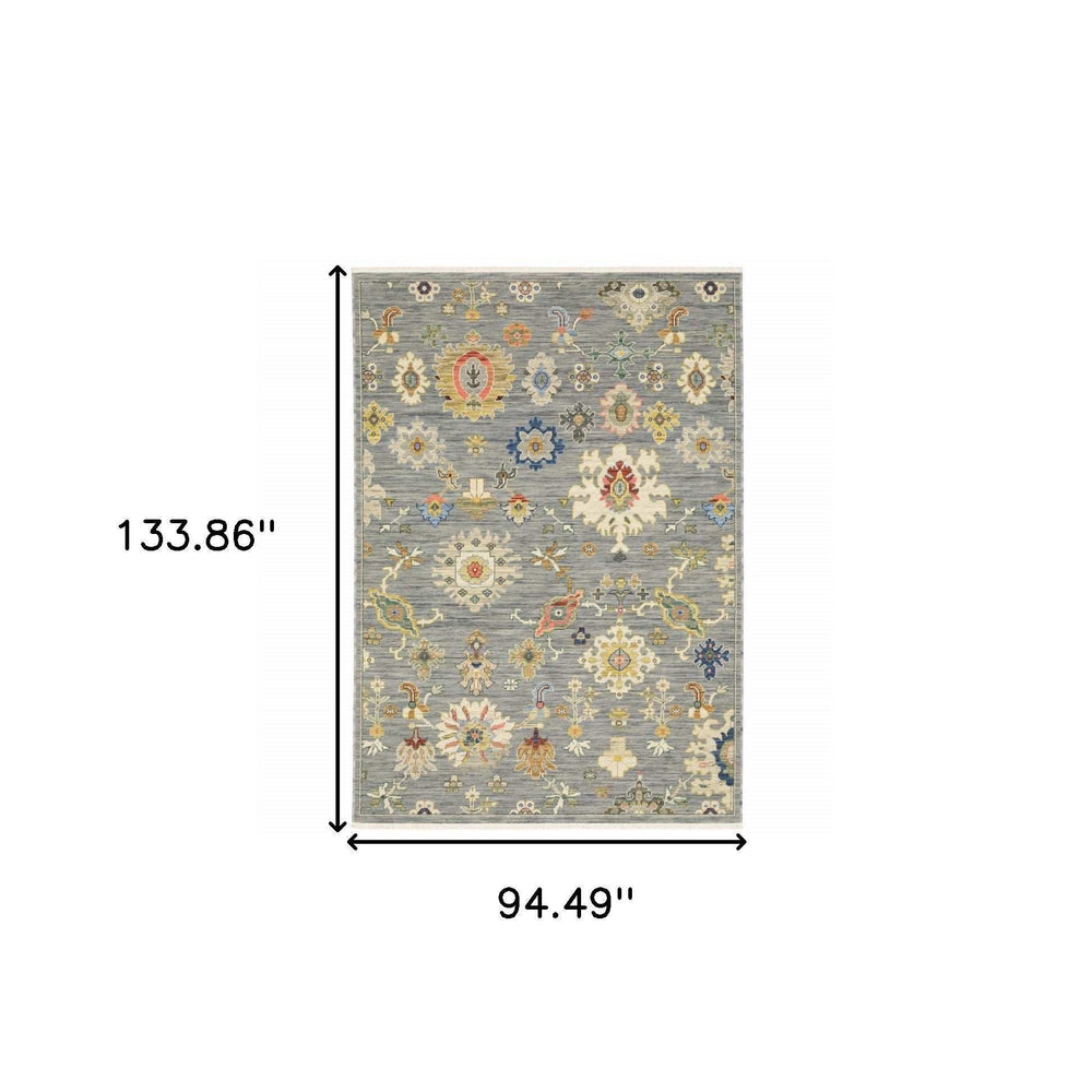 8' X 11' Grey Ivory Gold Salmon Red Blue And Green Oriental Power Loom Stain Resistant Area Rug With Fringe - Homeroots - Flyclothing LLC