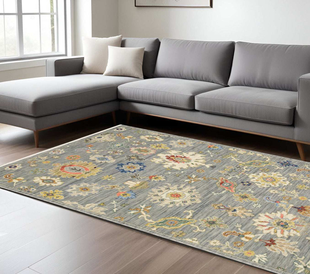 8' X 11' Grey Ivory Gold Salmon Red Blue And Green Oriental Power Loom Stain Resistant Area Rug With Fringe - Homeroots - Flyclothing LLC