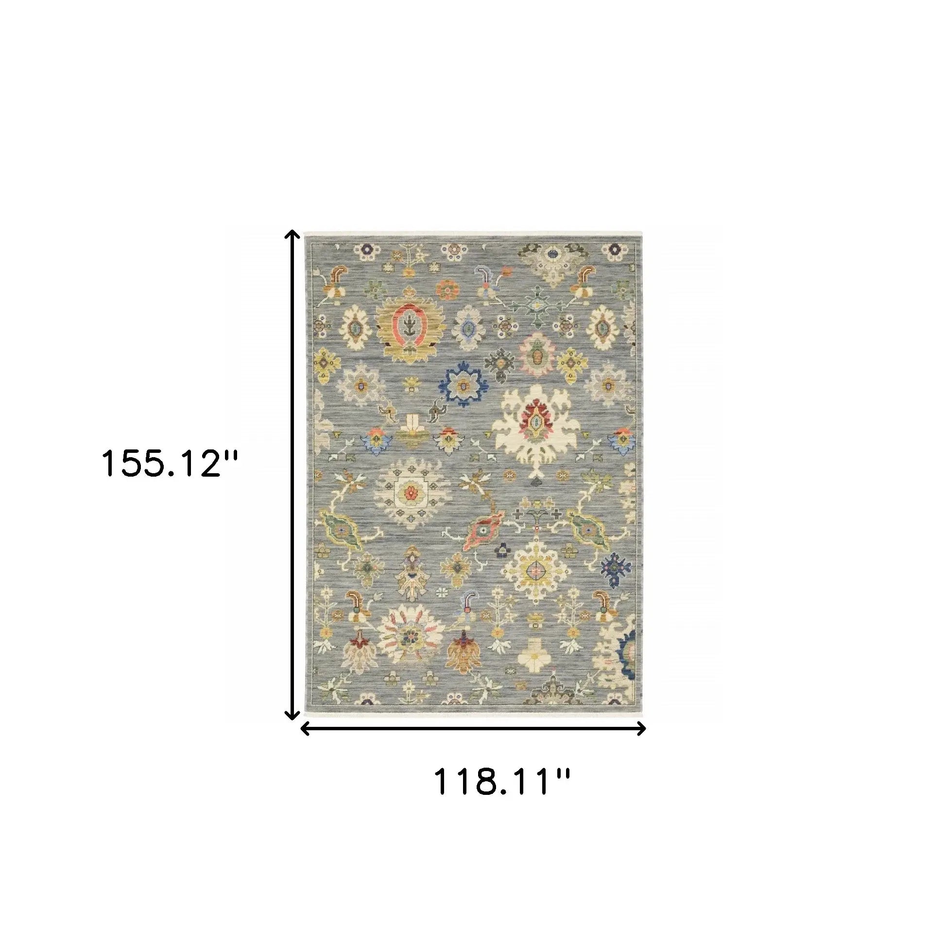 10' X 13' Grey Ivory Gold Salmon Red Blue And Green Oriental Power Loom Stain Resistant Area Rug With Fringe - Homeroots - Flyclothing LLC