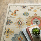 2' X 6' Ivory Beige Gold Grey Blue Pink Red Rust And Green Oriental Power Loom Stain Resistant Runner Rug With Fringe - Homeroots