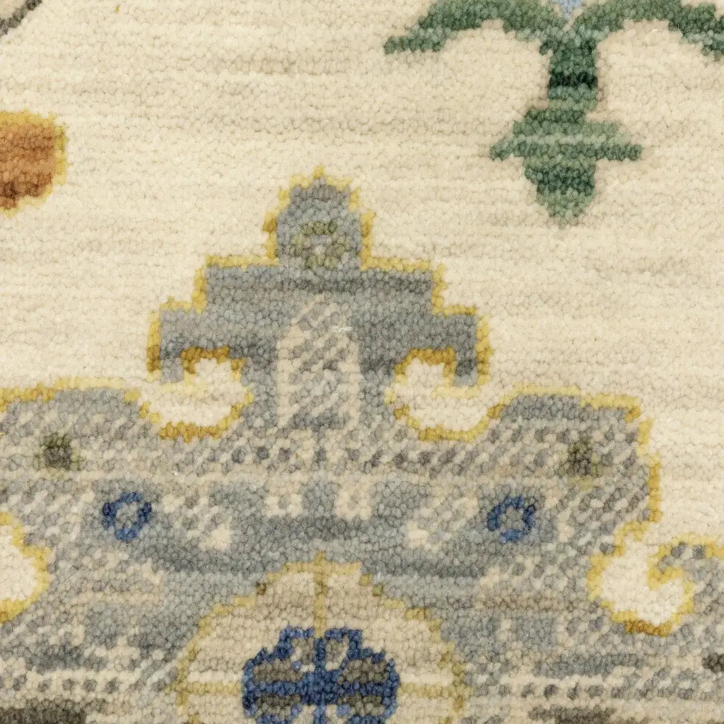 2' X 6' Ivory Beige Gold Grey Blue Pink Red Rust And Green Oriental Power Loom Stain Resistant Runner Rug With Fringe - Homeroots - Flyclothing LLC