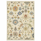 3' X 5' Ivory Beige Gold Grey Blue Pink Red Rust And Green Oriental Power Loom Stain Resistant Area Rug With Fringe - Homeroots - Flyclothing LLC