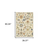 3' X 5' Ivory Beige Gold Grey Blue Pink Red Rust And Green Oriental Power Loom Stain Resistant Area Rug With Fringe - Homeroots - Flyclothing LLC