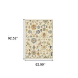 5' X 8' Ivory Beige Gold Grey Blue Pink Red Rust And Green Oriental Power Loom Stain Resistant Area Rug With Fringe - Homeroots - Flyclothing LLC