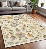 5' X 8' Ivory Beige Gold Grey Blue Pink Red Rust And Green Oriental Power Loom Stain Resistant Area Rug With Fringe - Homeroots - Flyclothing LLC
