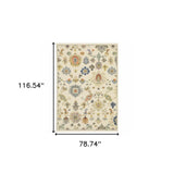 6' X 9' Ivory Beige Gold Grey Blue Pink Red Rust And Green Oriental Power Loom Stain Resistant Area Rug With Fringe - Homeroots - Flyclothing LLC