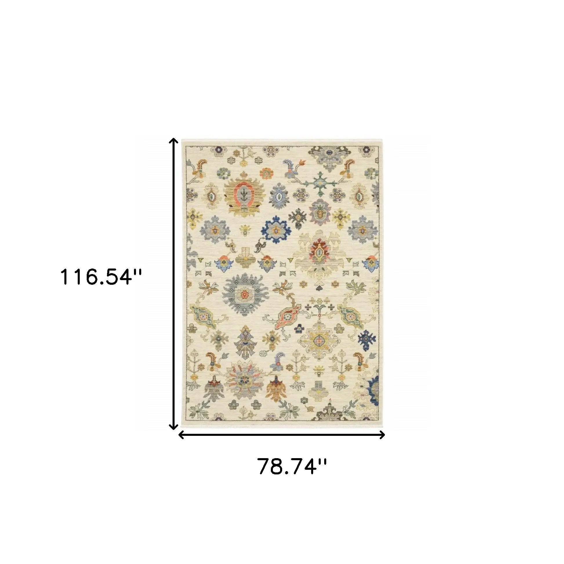 6' X 9' Ivory Beige Gold Grey Blue Pink Red Rust And Green Oriental Power Loom Stain Resistant Area Rug With Fringe - Homeroots - Flyclothing LLC