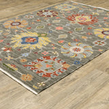 2' X 3' Grey Charcoal Yellow Blue Rust Red Pink Green And Ivory Oriental Power Loom Stain Resistant Area Rug With Fringe - Homeroots - Flyclothing LLC