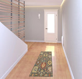 2' X 6' Grey Charcoal Yellow Blue Rust Red Pink Green And Ivory Oriental Power Loom Stain Resistant Runner Rug With Fringe - Homeroots - Flyclothing LLC