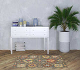 3' X 5' Grey Charcoal Yellow Blue Rust Red Pink Green And Ivory Oriental Power Loom Stain Resistant Area Rug With Fringe - Homeroots - Flyclothing LLC