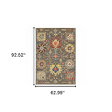 5' X 8' Grey Charcoal Yellow Blue Rust Red Pink Green And Ivory Oriental Power Loom Stain Resistant Area Rug With Fringe - Homeroots - Flyclothing LLC