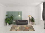 6' X 9' Grey Charcoal Yellow Blue Rust Red Pink Green And Ivory Oriental Power Loom Stain Resistant Area Rug With Fringe - Homeroots - Flyclothing LLC