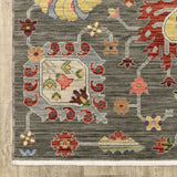 8' X 11' Grey Charcoal Yellow Blue Rust Red Pink Green And Ivory Oriental Power Loom Stain Resistant Area Rug With Fringe - Homeroots - Flyclothing LLC