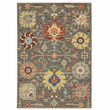 10' X 13' Grey Charcoal Yellow Blue Rust Red Pink Green And Ivory Oriental Power Loom Stain Resistant Area Rug With Fringe - Homeroots