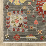 10' X 13' Grey Charcoal Yellow Blue Rust Red Pink Green And Ivory Oriental Power Loom Stain Resistant Area Rug With Fringe - Homeroots