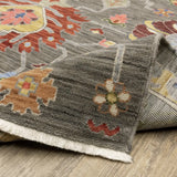 10' X 13' Grey Charcoal Yellow Blue Rust Red Pink Green And Ivory Oriental Power Loom Stain Resistant Area Rug With Fringe - Homeroots - Flyclothing LLC