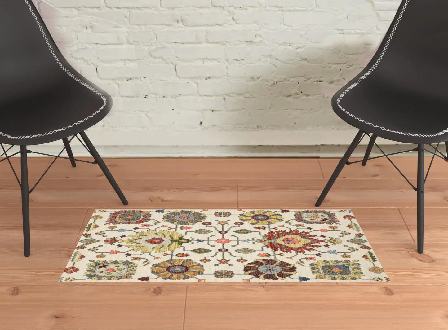 2' X 3' Ivory Yellow Rust Green Grey Pink Orange Blue And Grey Oriental Power Loom Stain Resistant Area Rug With Fringe - Homeroots - Flyclothing LLC