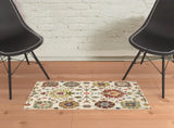 2' X 3' Ivory Yellow Rust Green Grey Pink Orange Blue And Grey Oriental Power Loom Stain Resistant Area Rug With Fringe - Homeroots - Flyclothing LLC